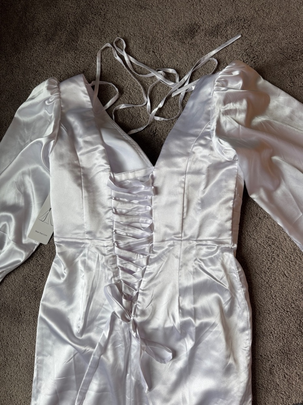 Wear Your Love Vintage Style White Satin Lattice Back Wedding Maxi Dress SIZE 14 - Picture 7 of 10